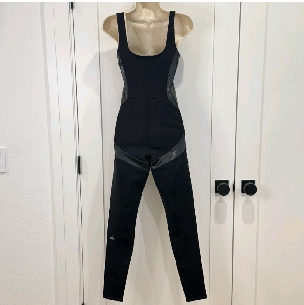 ALO Yoga Black Leather Fitted Corset Jumpsuit, One Piece, Size M - Picture 6 of 6